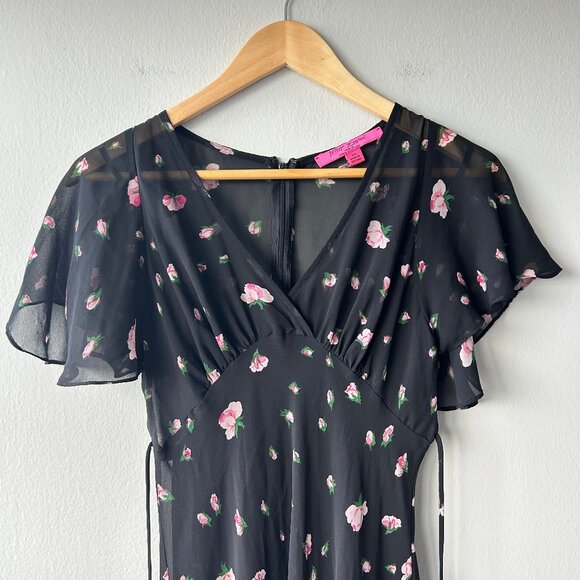 Betsey Johnson X Urban Outfitters Black Floral Flutter Sleeve Maxi Dress Size 4 - Picture 4 of 10